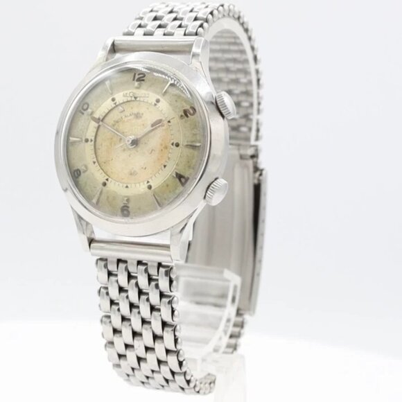 Vintage LeCoultre Wrist Alarm Men's Mechanical Wristwatch 814 Swiss Steel - Picture 1 of 7